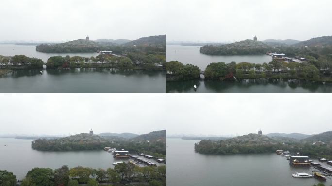 杭州西湖苏堤雷峰塔冬季雪景