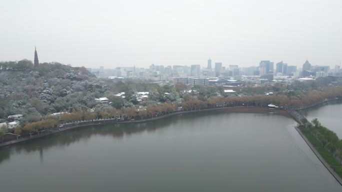 杭州西湖北山街冬季风光航拍