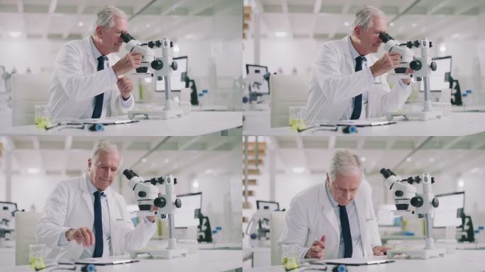 一位科学家在现代实验室使用显微镜的4k视频片段
