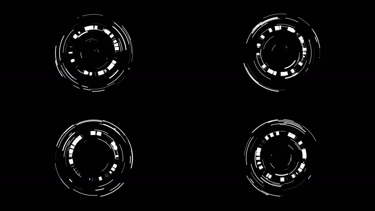 4K圆形HUD圆圈方块动画视频无缝循环