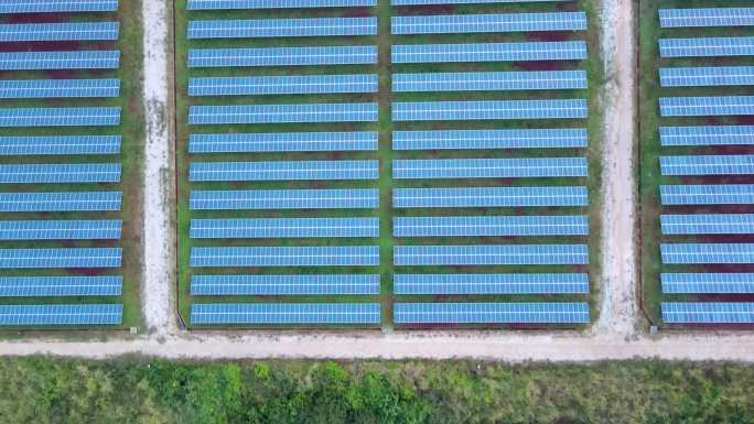 带阳光的太阳能电池板农场，太阳能电池