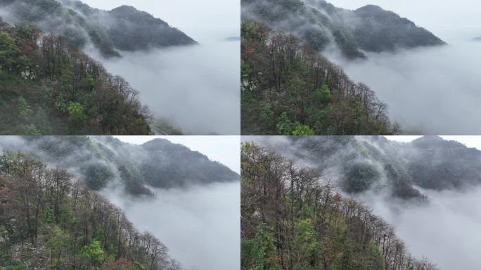 航拍江南冬天山区山涧云雾弥漫云海水墨国风