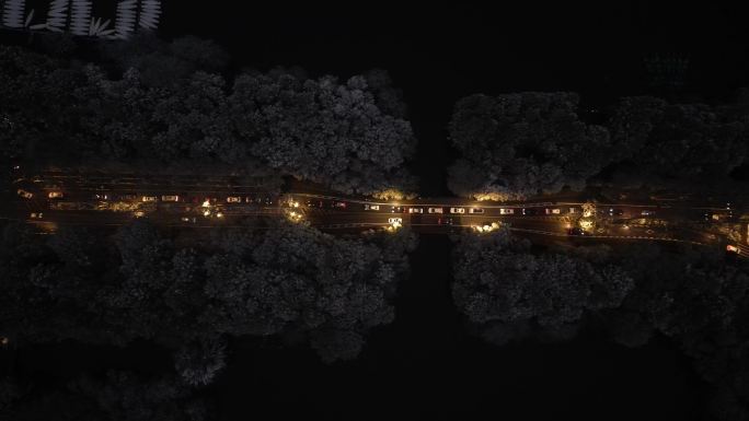 航拍杭州西湖杨公堤冬季夜景