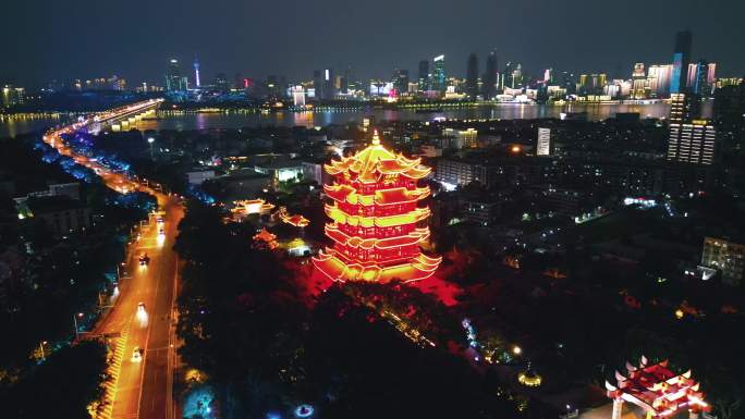 黄鹤楼 武汉 夜景 航拍 4K