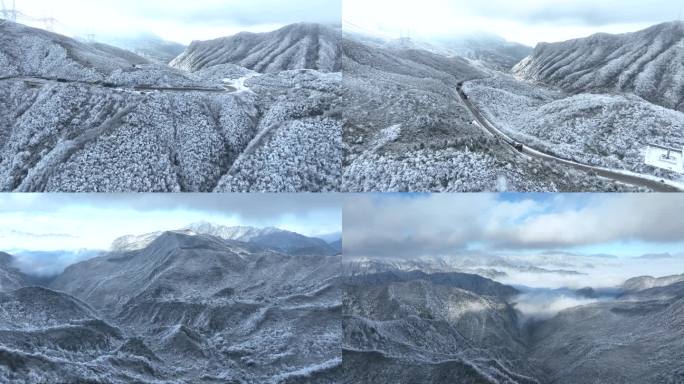 唯美秀丽山川雪景云雾航拍素材