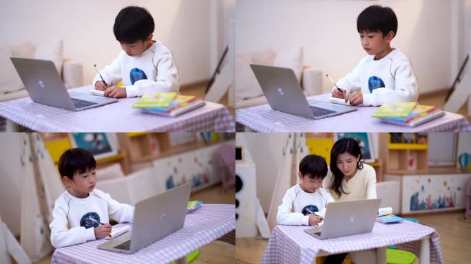 小朋友用电脑学习网课在线学习