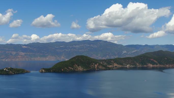 航拍泸沽湖和海鸥