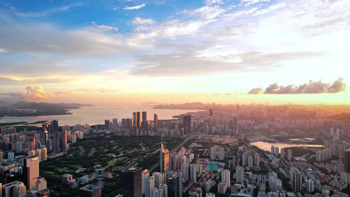 深圳福田深圳湾日落城市风光