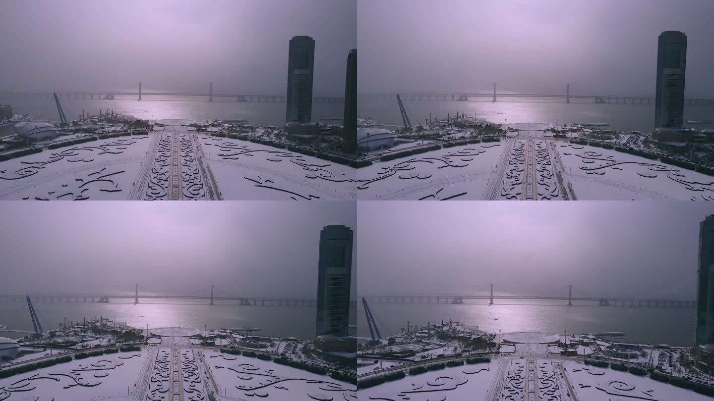 大连航拍星海广场雪景