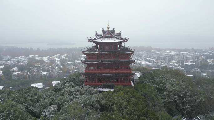 杭州吴山城隍阁冬季雪景风光