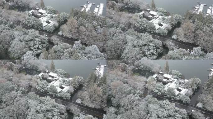 杭州西湖杨公堤和郭庄冬季雪景