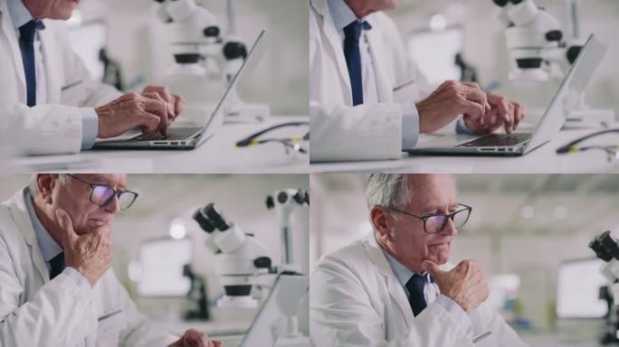 一位科学家在现代实验室使用笔记本电脑的4k视频片段