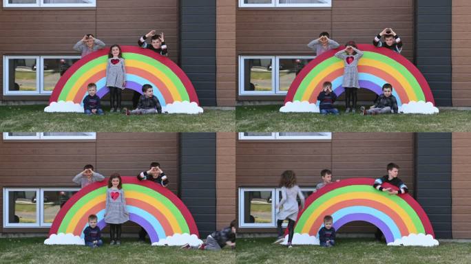 家里只有五个孩子的全家福和彩虹标志