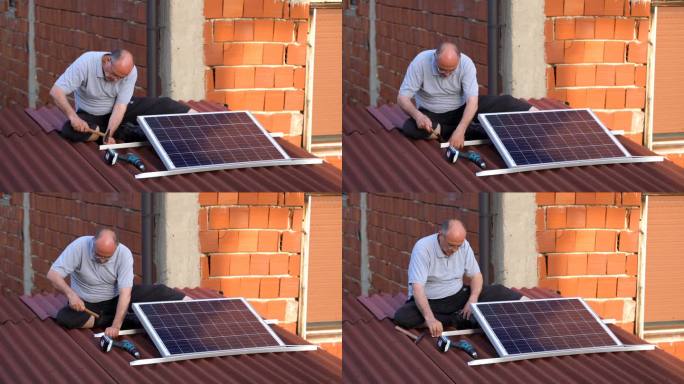 安装太阳能电池板的老人