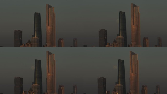 广州珠江新城东西塔超级月亮日落