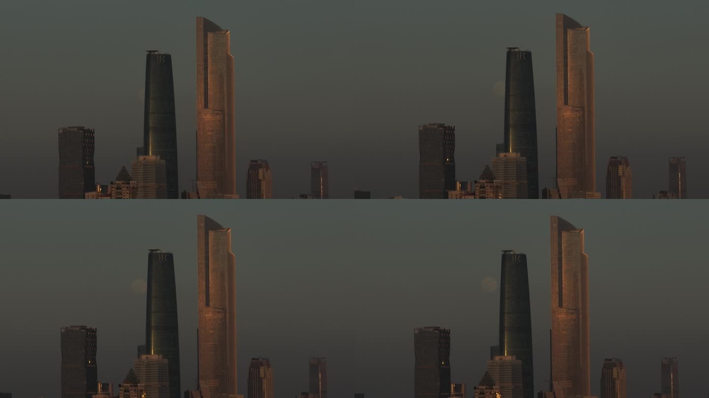 广州珠江新城东西塔超级月亮日落