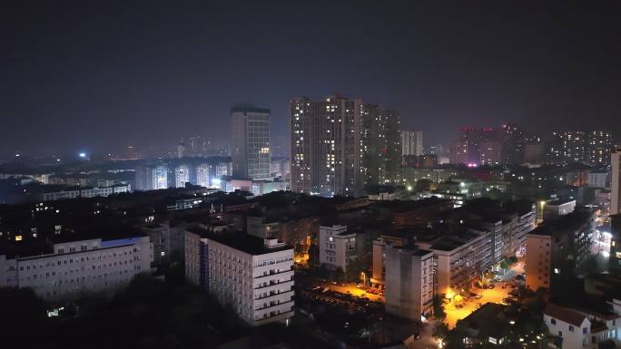 四川夹江县城市夜景4K航拍