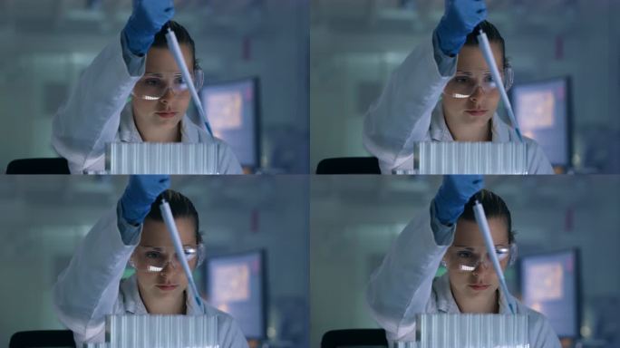一名年轻女子在实验室使用滴管和试管的4k视频片段