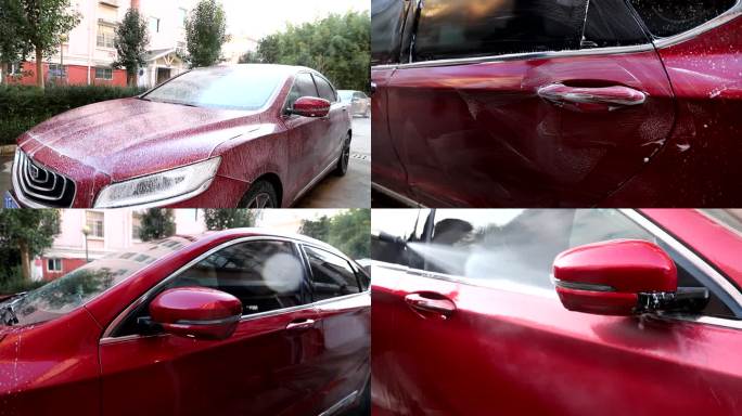 洗车 高清 泡沫 红色的汽车 吉利 博瑞
