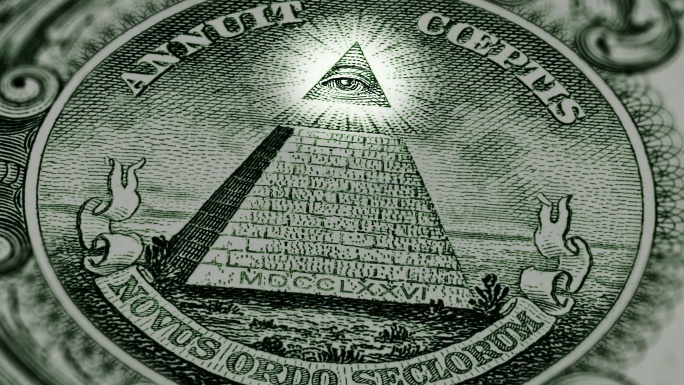 一张美元钞票背面的碎片。金字塔和天眼
