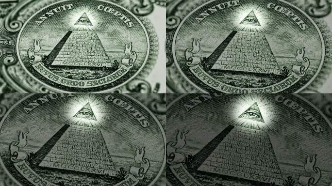 一张美元钞票背面的碎片。金字塔和天眼
