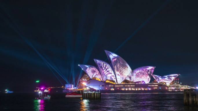 悉尼歌剧院夜景延时 悉尼海湾夜景