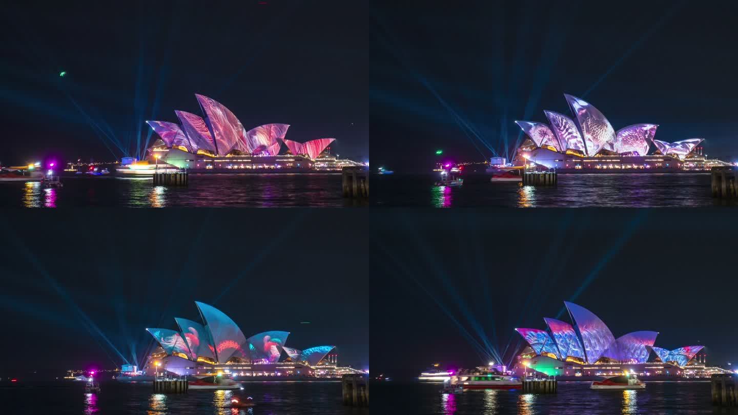 悉尼歌剧院夜景延时 悉尼海湾夜景