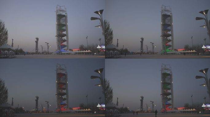 北京五环奥运塔玲珑塔延时傍晚光线从亮到暗
