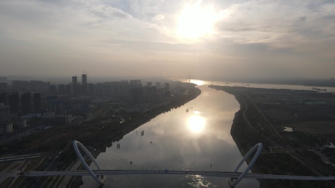 城市航拍南京之眼日落晚霞夕阳