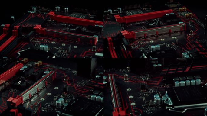 黑色和红色主板电脑主板内存条插槽电子元器