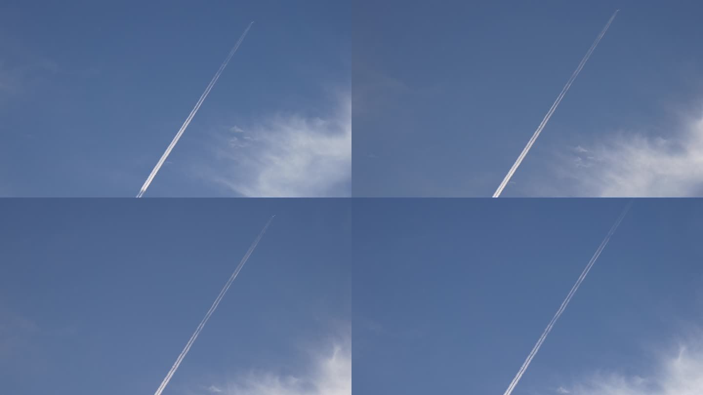 飞机起飞 蔚蓝天空 飞机尾迹云 画线