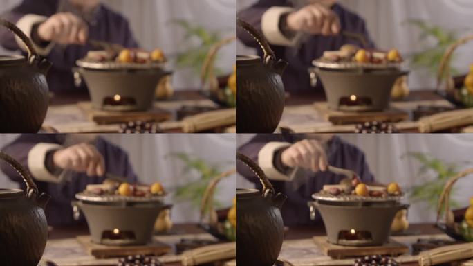 围炉煮茶烤水果镜头