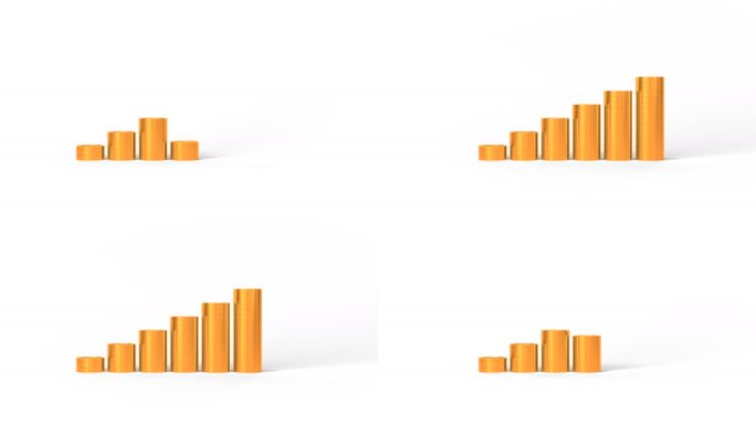 4k 3d动画在白色背景上叠加了金币。