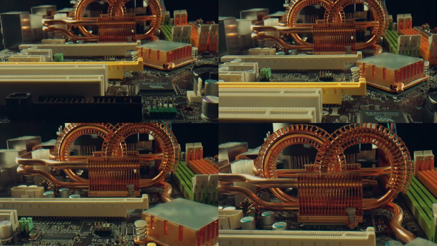 主板上的铜散热片晶体组装电脑