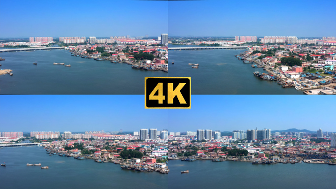 洋河入海口渔港航拍4K