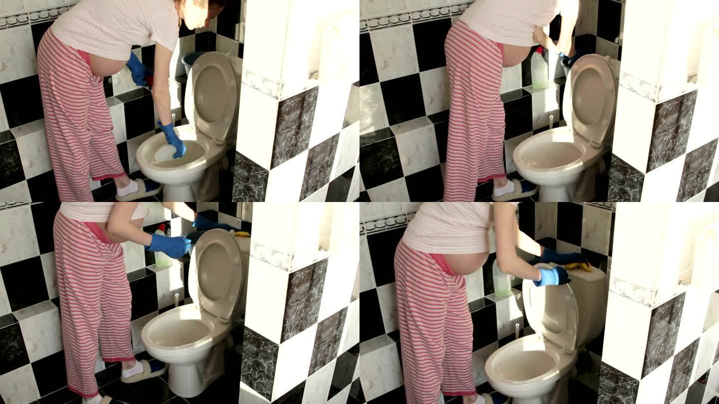 孕妇打扫浴室孕妇打扫浴室洗马桶家务