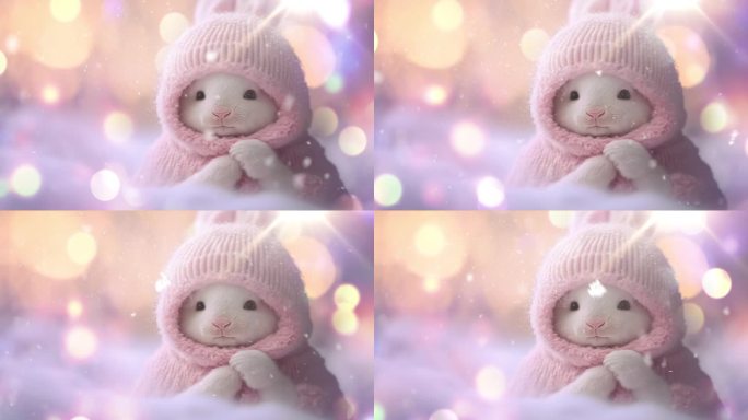 雪中粉色的小兔子