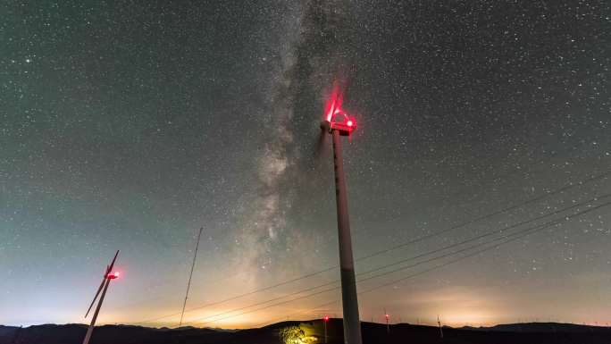 4K银河星空崇礼风车草原天路风光延时