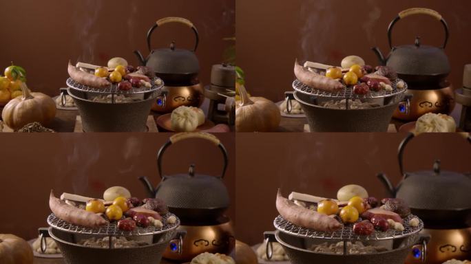 围炉烤水果煮茶推镜头