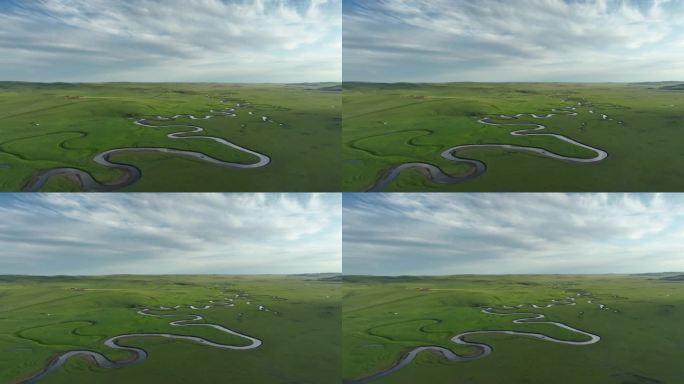 航拍呼伦贝尔草原“天下第一曲水”