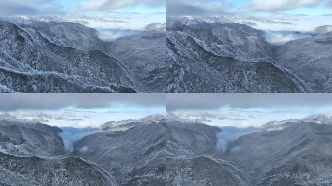 唯美秀丽山川雪景云雾航拍素材