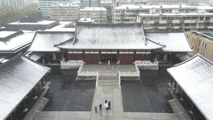 杭州南宋德寿宫遗址博物馆冬季雪景航拍