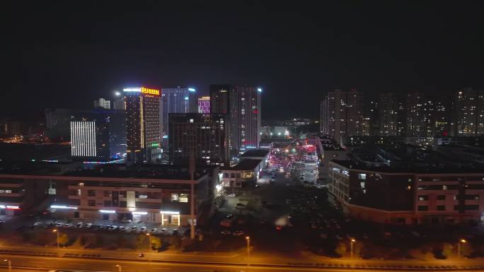 台州玉环新城经济开发区写字楼高楼夜景航拍