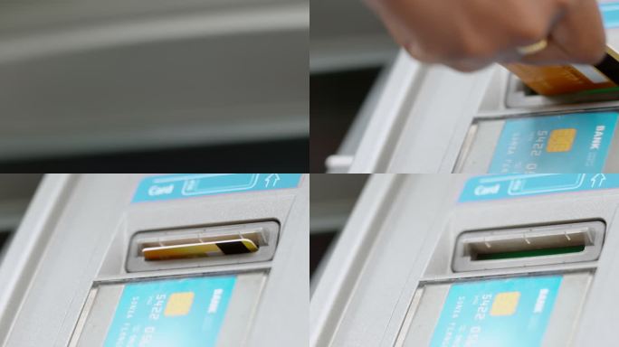 女性手将金卡插入ATM