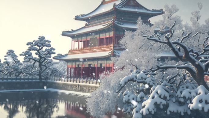 雪中故宫背景视频