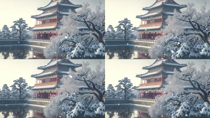 雪中故宫背景视频