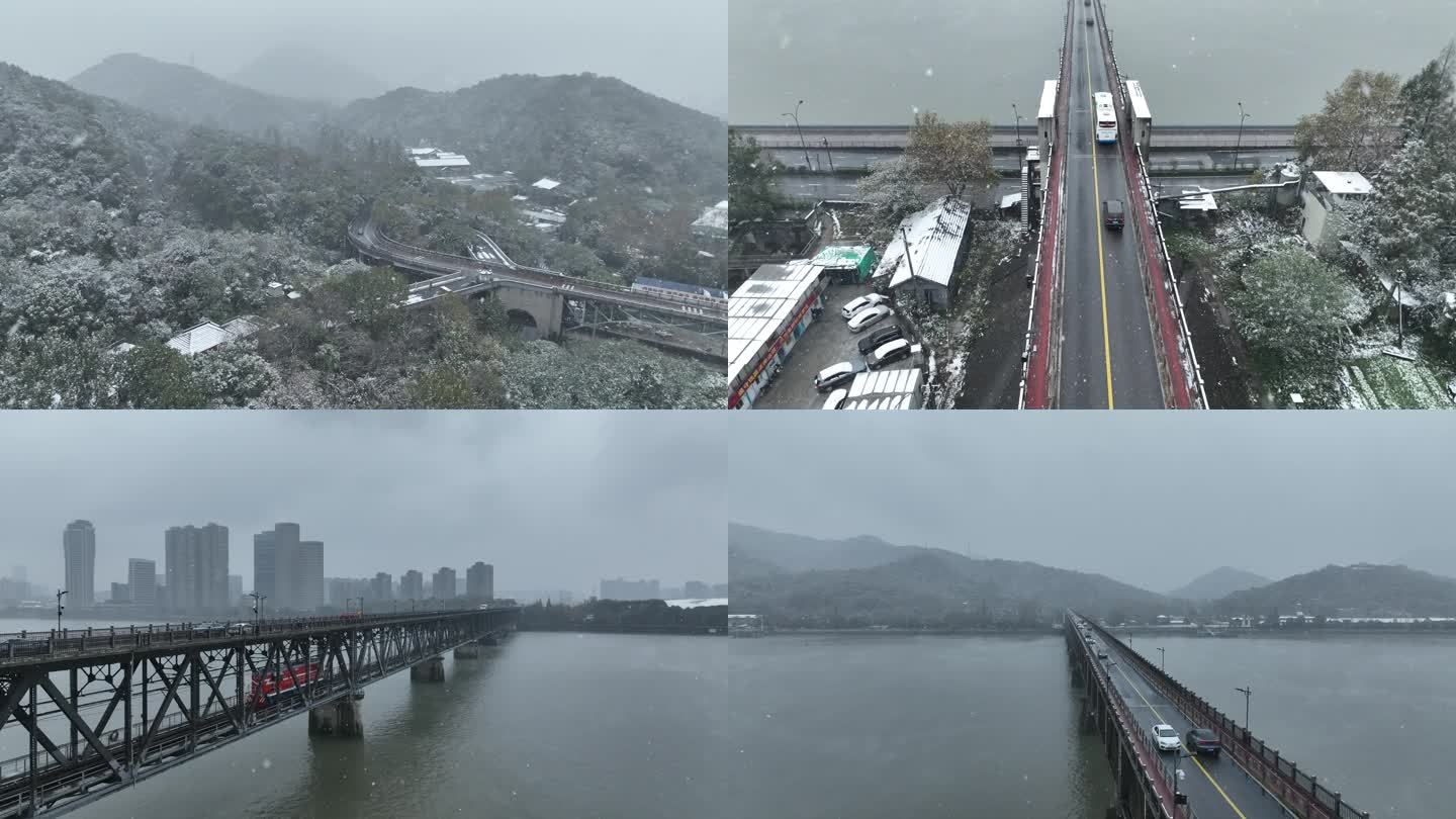 杭州钱塘江大桥雪景