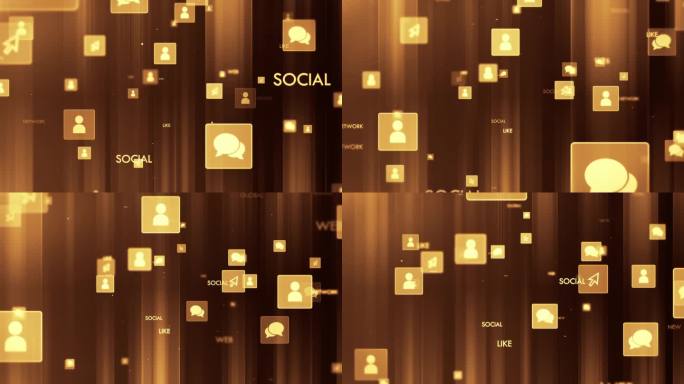 带有抽象2D社交媒体图标的背景。社交网络、社交话题、账户和活动概念。