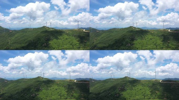 中国贵州乌蒙大草原风力涡轮机鸟瞰图。