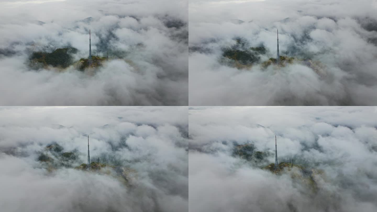 云海云雾中的电视信号塔